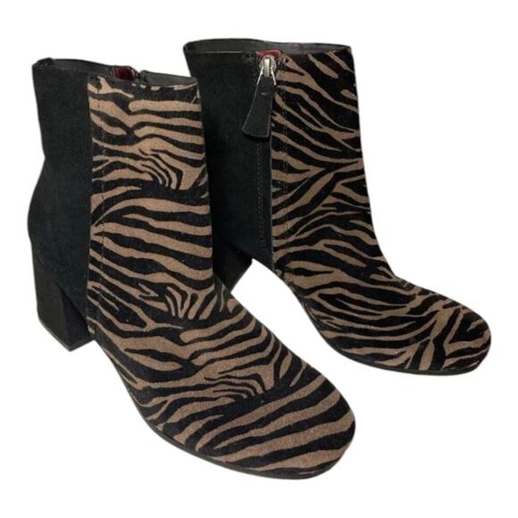 Naked‎ feet Zebra Print Ankle Boots Black Brown Block Heel Side Zip Booties - Picture 1 of 12